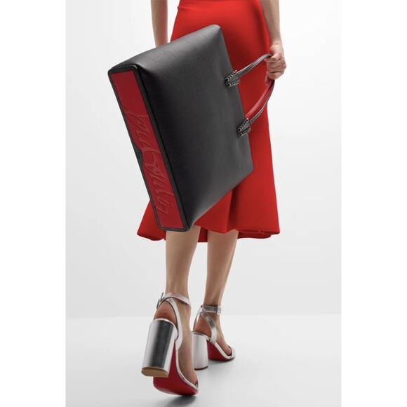 NEW CHRISTIAN LOUBOUTIN CABATA BLACK LEATHER ZIP TOTE SHOULDER BAG NWT AUTHENTIC - Picture 3 of 14